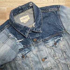 Denim and Supply Ralph Lauren Two Tone Trucker Distressed Jacket Women's‎ L Blue